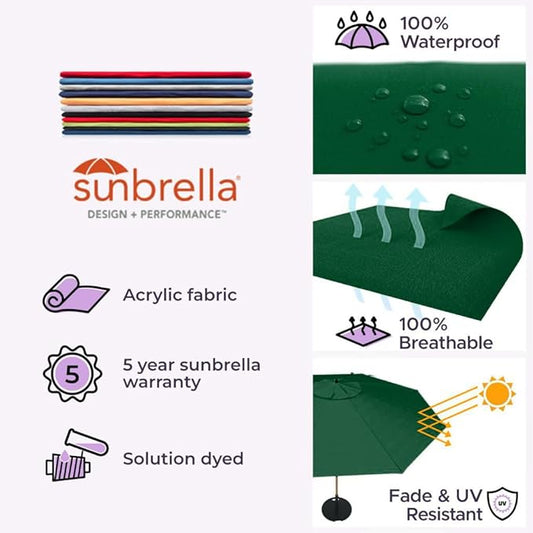 Midtown Umbrellas Push Pop Sunbrella Umbrella 10 Feet Large Outdoor Umbrella With Forest Green Fabric - Deck Patio Umbrella, Backyard Umbrella, Garden Umbrella & Pool Umbrella - Black Pole