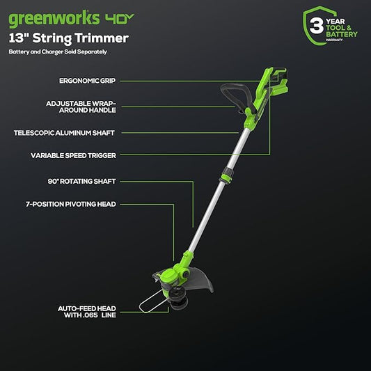 Greenworks 40V Cordless Yard Tool Combo Kit with 2.0Ah Battery & Charger – 13" Auto Feed String Trimmer and 350 CFM Leaf Blower, Includes 3 Bonus Spools