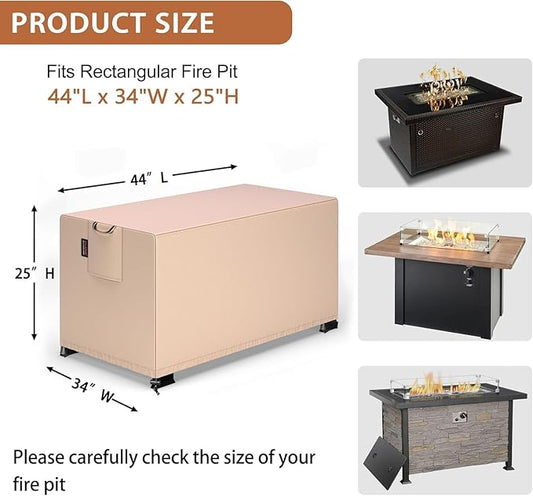 QH.HOME Fire Pit Cover Rectangle 44 x 34 Inch,Outdoor Waterproof Fire Pit Table Cover Strong Tear Resistant and Fading Resistant for Rectangular Patio Furniture Fireplaces - Wheat