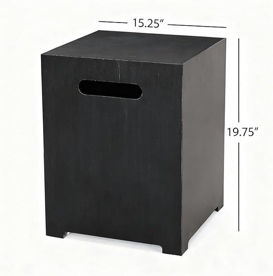 Propane Tank Cover Table for Fire Pits, 20 LB Iron Propane Tank Holder with Side Handles, Outdoor Tank Storage Side Table for Patio, Gas Griddle, Black+Silver