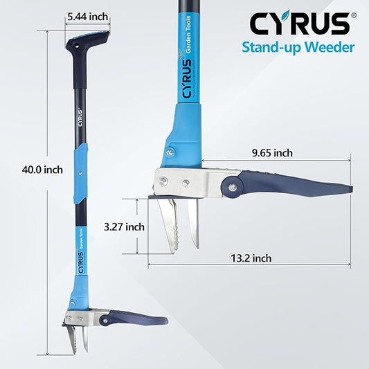 CYRUS Weed Puller Tool - 3-Claw 39‘’ Gardening Hand Tool with Ergonomic Aluminum Handle, High-Resilience Spring & Stainless Steel Teeth for Easy Weed Removal