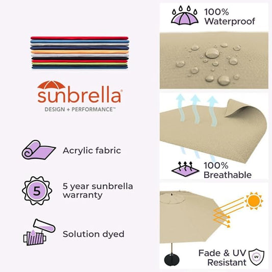 Midtown Umbrellas Sunbrella Umbrella Outdoor Patio Umbrella 2-9 Feet in Heather Tan Acrylic Fabric, Auto-Tilt Aluminum Frame For Backyard Umbrella, Deck Umbrella & Porch Umbrella - Wooden Pole