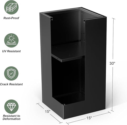 Metal Large Planter Box 15" L x 15" W x 30" H 2 Pack, Heavy Duty Tall Rectangle Outdoor Planter Box with Removable Insert Shelves for Porch, Garden, Patio, Yard (Black)