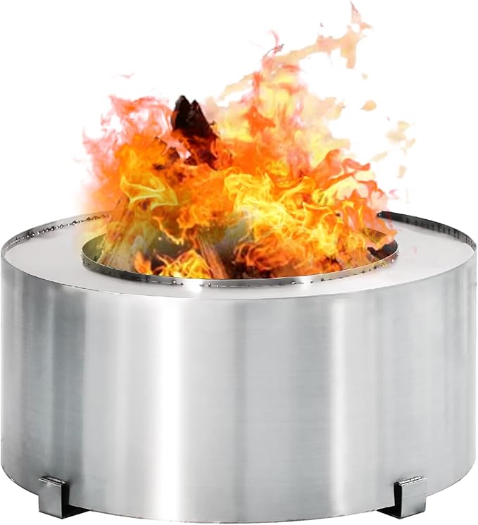 28.5" Smokeless Fire Pit, Stainless Steel Outdoor Firepit, Bonfire Fire Pit, Wood Burning Stove for Patio, Backyard, Camping