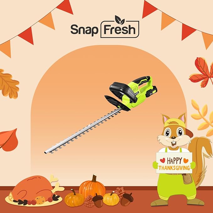 SnapFresh 20V Cordless Hedge Trimmer - 22" Dual-Action Blade,Electric Bush Trimmer,2.0Ah Battery & Fast Charger Included