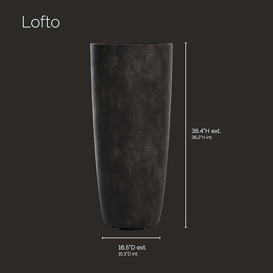 Lofto Tall Planter – Brown Stone Finish – Fiberglass Indoor/Outdoor and Weather-Resistant Large Planter (16.5" D x 36.4" H Exterior, 15.3" D x 36.2" H Interior)