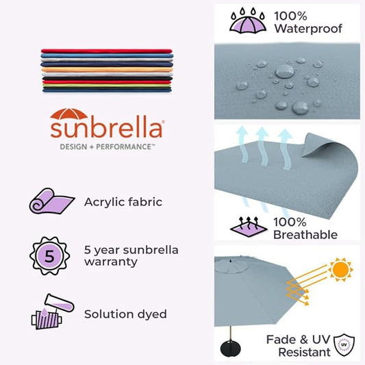Midtown Umbrellas Sunbrella Umbrella Outdoor Patio Umbrella 2-8 Feet in Canvas Haze Acrylic Fabric - Auto-Tilt Aluminum Frame For Backyard Umbrella, Deck Umbrella & Porch Umbrella - Wooden Pole