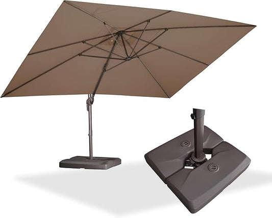 PURPLE LEAF 10' X 13' Patio Cantilever Umbrella with Base Rectangle Umbrella Outdoor with Aluminum Offset Hanging and 360° Rotation for Pool Garden Deck Patio, Taupe