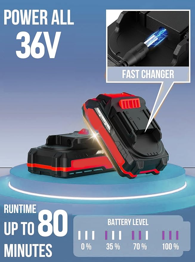 Powzen 36V Electric Weed Wacker Cordless String Trimmer Battery Powered/w 2X 6.0Ah Battery and 2.0Amp Charger, Height Adjustable Wheeled,3-in-1 Grass Trimmer/Brush Cutter/Hedge Trimmer/Weed Eater