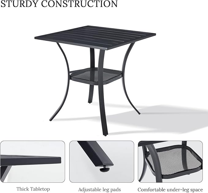 VICLLAX Small Square Outdoor Patio Table, All Weather Metal Outdoor Dining for Lawn Garden