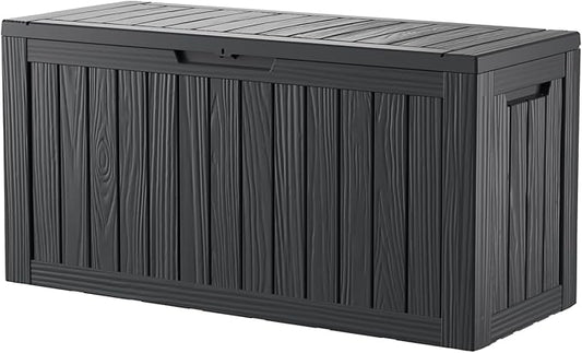 80 Gallon Waterproof Large Resin Deck Box Indoor/Outdoor Lockable Storage Container and Seating for Garden, Pool, and Patio (80 Gallon, Black)
