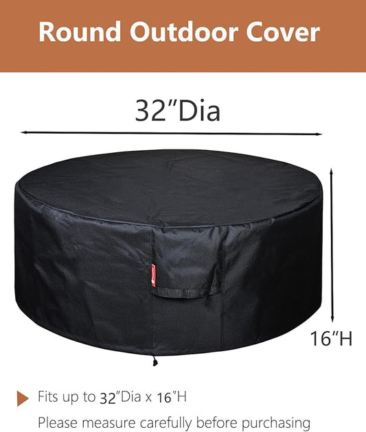 SheeChung Fire Pit Cover Round 32"Dx16"H,Fits 28",30",32" Fire Pit,Waterproof Heavy Duty 600D Polyester Fire Bowl Cover,Outdoor Gas Table firepit Cover Weather Resistant