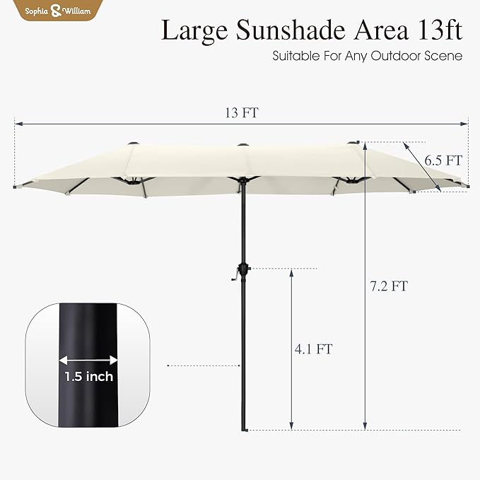 Sophia & William 13ft Outdoor Patio Umbrella for Table, Large Double-sided Umbrella for Garden, Deck, Pool, Ivory White