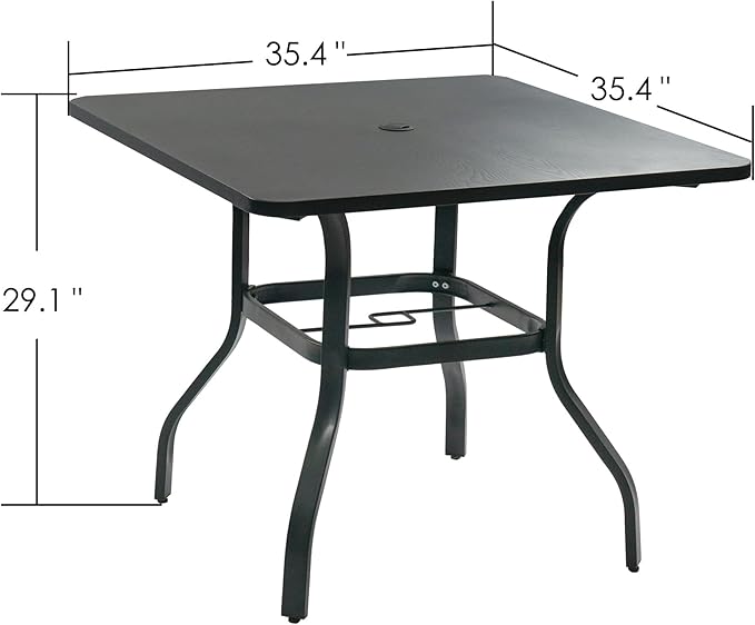 Kozyard Outdoor Patio Dining Table Woodgrain-Look Frame Powder Coated Table for 4, Square Patio Table with Umbrella Hole for Backyard Patio Dining (Gary) (35.4"x35.4")
