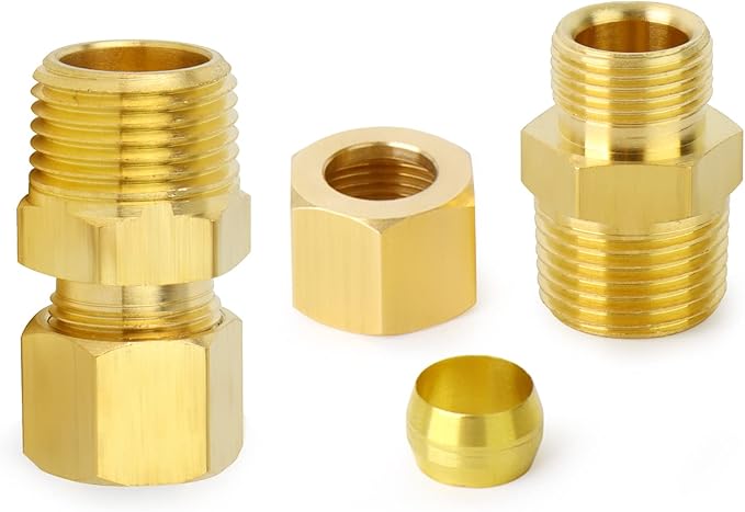 ChillWaves Brass Compression Tube Fitting, 1/4" OD x 1/4" NPT Male Compression Union Connector(10-PACK)