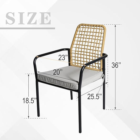 7-Piece Outdoor Dining Set, 6 Stackable Chairs with Cushions & 63'' Rectangular Outdoor Table, Wicker Rattan Design, All Weather Frame Furniture Set