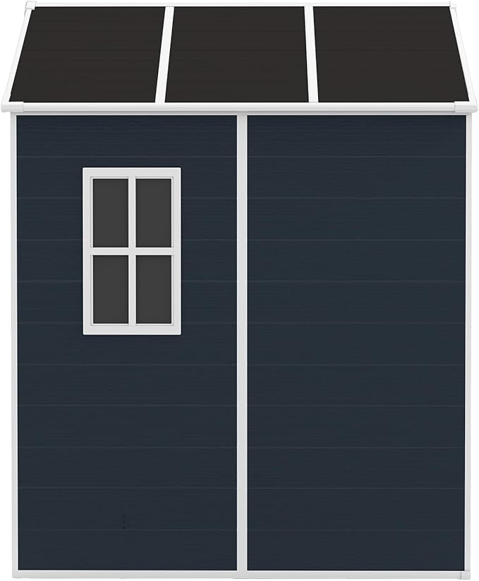6X6 FT Resin Outdoor Storage Shed, Plastic Garden Sheds with Waterproof Roof & Air Vent,Outside Patio Storage House Tool Shed with Window &Lockable Door for Backyard, Lawn, Dark Grey