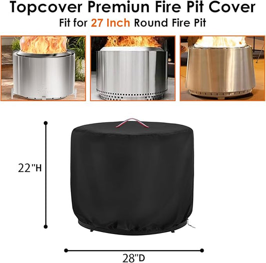 Round Fire Pit Cover,600D Waterproof Heavy Duty Firepit Cover for OutVue Stainless Steel Smokeless Fire Pit,Windproof Outdoor Fireplace Cover with PU Coating,28"D x 22"H