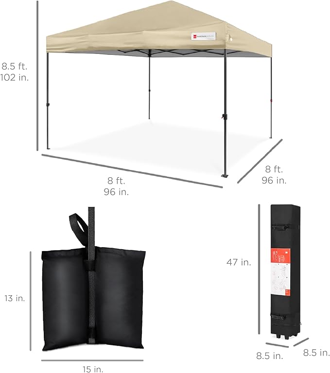 Best Choice Products 8x8ft 1-Person Setup Pop Up Canopy Tent Instant Portable Shelter w/ 1-Button Push, Case, 4 Weight Bags - Sand