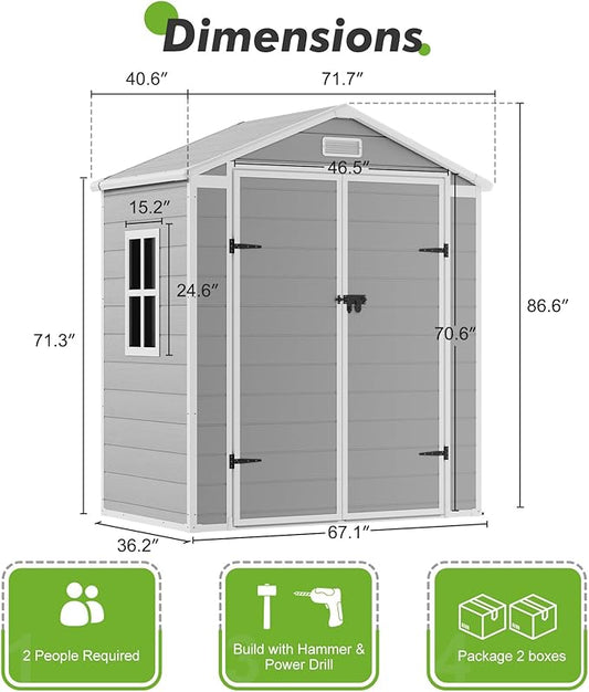 6x3 Shed Resin Outdoor Storage with Floor Included, Waterproof Lockable Small Plastic Garden Tool Sheds Cabinet