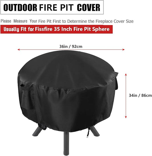 POMER Fire Pit Cover,Round Fire Pit Cover for Panovue for Ikuby for Fissfire 35 Inch Fire Pit Sphere, Waterproof Propane Gas Fire Pit Column Cover - 36" D x 34" H