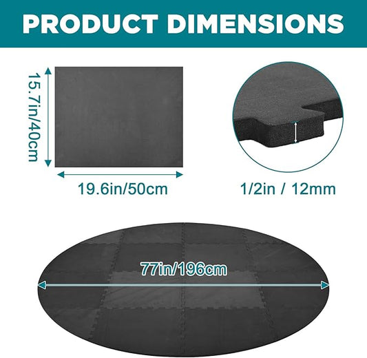 77" Round Hot Tub Mat for Inflatable Tub, 1/2" Extra Thick Hot Tub Pad Foundation Non-Slip EVA Foam Padding for Outdoor Hot Tubs Pool Spa Pad Game Camping Mat, Easy Clean
