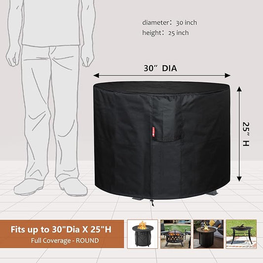 SheeChung Fire Pit Cover Round 30" Dx25 H,Propane Firepit Covers for Bali Outdoor Fire Pit,Waterproof 600D Outdoor Cover,Outside Gas Fire Pit Cover