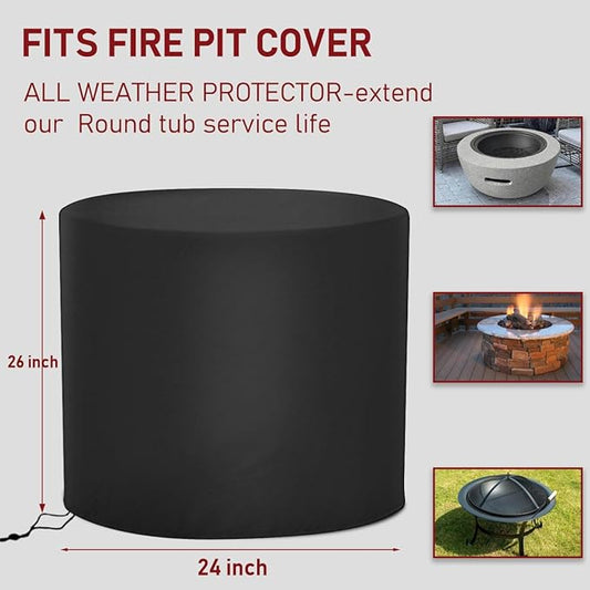 Chiminea Cover Outdoor Waterproof Chiminea Fire Pit Cover Heavy Duty Durable Chiminea Protection Cover with Drawstring (Black, 24D x 24H)