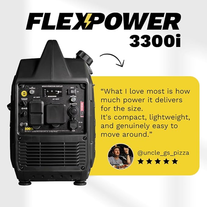 RVMP Flex Power 3300W Portable Inverter Generator - Engineered by RV Generator Professionals, 30 Amp Ready
