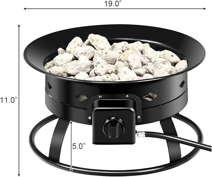 Giantex Portable Propane Fire Pit, 19" Outdoor Firepit, 58,000BTU Fire Bowl w/Cover & Carry Kit,Lava Rock Stone & Tank Stabilizer Ring, Gas Fire Pit for Outside Camping,Patio, Backyard, Black