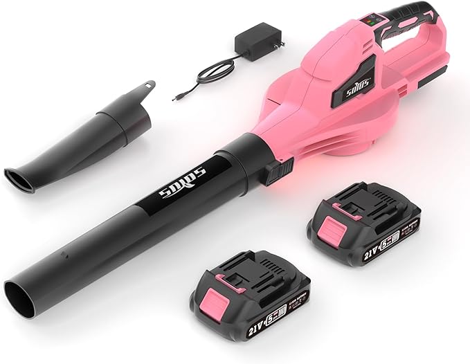 SOYUS Leaf Blower, 20V Leaf Blower Cordless with 2x2.0Ah Battery and Charger, 150 MPH Electric Leaf Blowers with Two-Speed Mode, Blowers for Lawn Care, Debris Dust Cleaning(Pink)