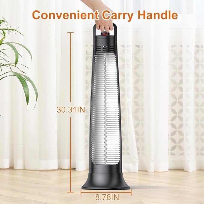 Outdoor Patio Heater, 1200W, 3S Instant Heating, Portable Infrared Heater with 60°Oscillating, 180min Timer, Tip-over & Overheat Protection, Super Quiet Electric Heater for Indoor Outdoor Use, Onyx