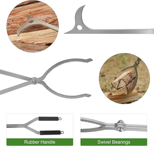 28" Fire Tongs Fire Pit Tongs Set, Stainless Steel Fireplace Tongs Log Grabber Suitable for Outdoor Fireset Fire Pit Bonfire Camp Fire Backyard Deck Indoor Fireplace Tools