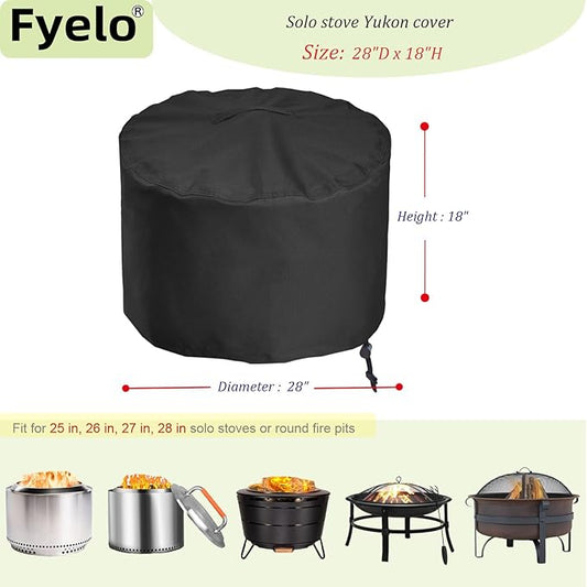Fire Pit Cover for Solo Stove Yukon 27 Inch, Waterproof & Heavy Duty Outdoor Cover Solo Stove Shelter for Yukon 2.0 Tear resistance Rainproof & Windproof, Black