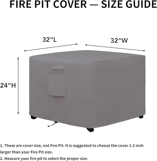 Easy-Going Outdoor Fire Pit Cover Square 32" Lx32 Wx24 H, Durable Outdoor Gas Firepit Cover, Waterproof and Weatherproof Cover for Fire Pit, Grey