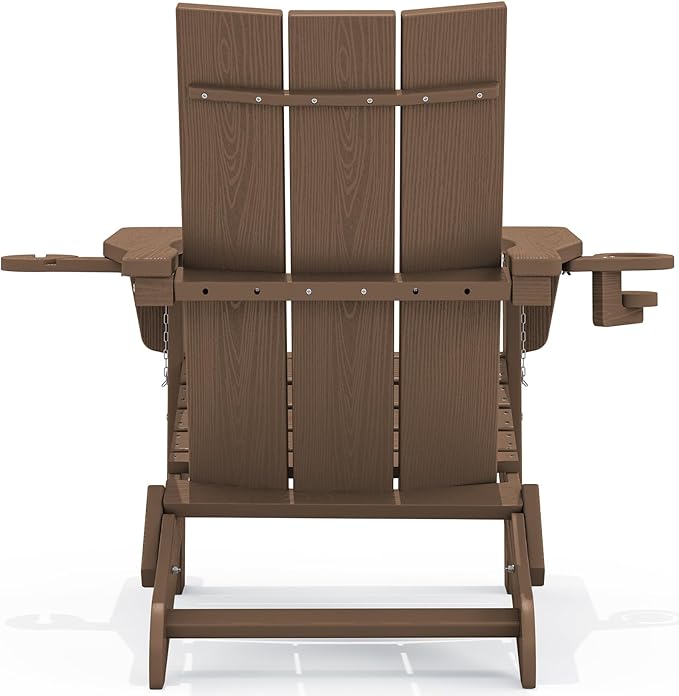 SERWALL Modern Adirondack Chair Set of 8, Folding Adirondack Chair with Cup Holders, Outdoor HDPE Fire Pit Chairs for All Weather Use, Brown