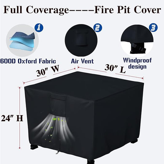 Chinchilla Heavy Duty 30 Inch Square Fire Pit Cover - 100% Waterproof & Weatherproof, Durable All-Season Protection for 28/29/30 Inch Propane Fire Pits and Tables