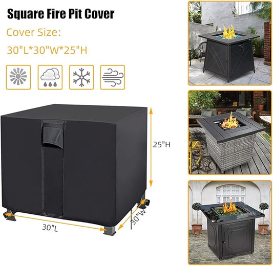 YUZ Fire Pit Table Cover Square 30 x 30 x 25 inch, Waterproof Fire Table Cover Square Anti-UV Heavy Duty Patio Gas Firepit Furniture Table Covers with Air Vent and Handle Firepits 30x30