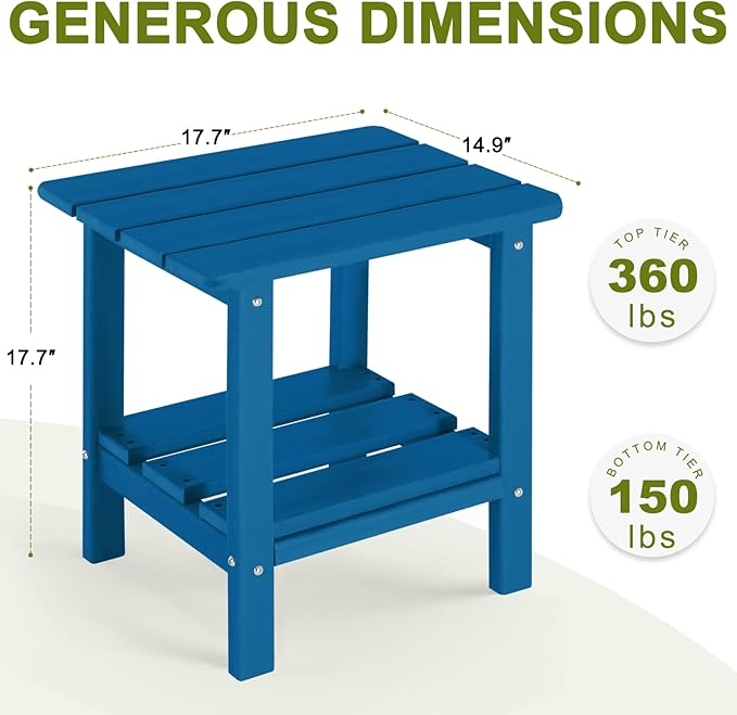 ABCPATIO Adirondack Outdoor Side Table, 2-Tier Small Patio End Table, Weather Resistant HDPE Outdoor End Tables for Garden, Lawn, Pool, Beach, Porch, Deck, Backyard - Square, Dark Blue