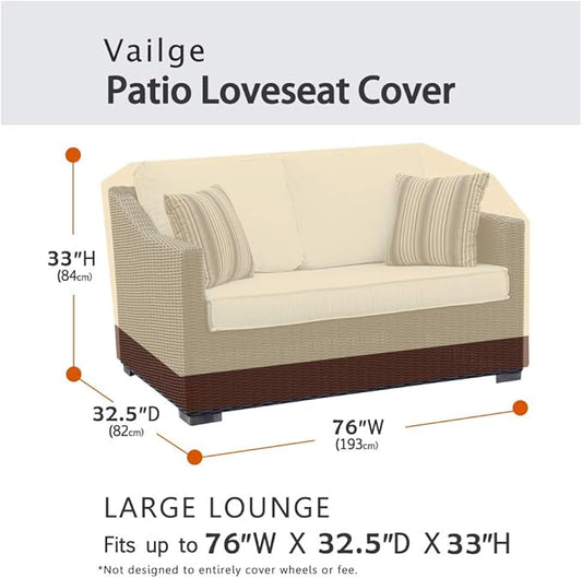Vailge 2-Seater Heavy Duty Patio Bench Loveseat Cover,100% Waterproof Outdoor Sofa Cover, Lawn Patio Furniture Covers with Air Vent, Medium(Standard), Beige & Brown
