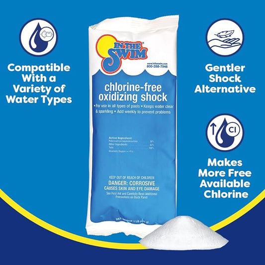 In The Swim Chlorine-Free Shock & Chlorine Tablets Bundle: 6 x 1 Pound Bags Shock + 5 Pound Bucket of 3 Inch Stabilized Tablets