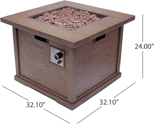 Outdoor Propane Fire Pit Table for Outside Patio, 32 Inch MGO Fire Pit Table, Square Gas Fire Pit for Garden, Poolside, Backyard, 40,000 BTU, Tank Inside, Dark Brown