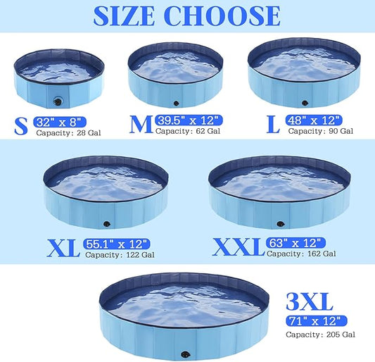 Foldable Dog Pool, Portable Pet Bath Tub and Kiddie Swimming Pool, Collapsible Bathtub for Puppies, Small, Medium and Large Dogs, Cats and Kids, 48 x 12 in, Blue