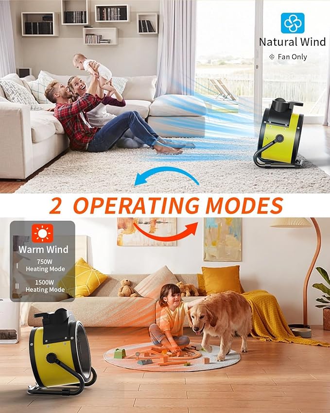 Buyplus Electric Space Heater - Outdoor Heater with Super Long Cord, Overheat Protection, Heaters Heat Up in 2 Seconds, 3 Modes, Small Fan Heater Tent Ceramic Space Heater for Patio, Amber
