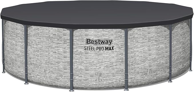 Bestway Steel Pro MAX 14' x 48" Above Ground Pool, Round Metal Frame Outdoor Swimming Pool Set with Filter Pump, Ladder, and Cover, Gray Stone Print