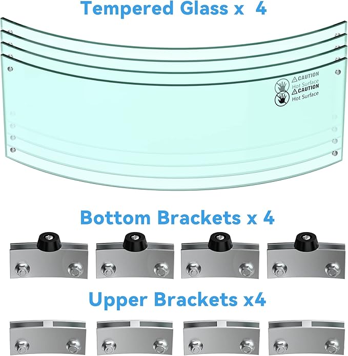 Skyflame 29" Round Glass Wind Guard, Upgraded Prevent Falling Apart Thick/Clear Tempered Glass Panel with Hard Aluminum Corner Bracket & Feet for 24" Round Fire Pit Burner Pans