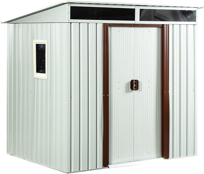 6X5 FT Outdoor Storage Shed, Waterproof Metal Garden Sheds with Lockable Door, Steel Tool Storage Buildings Shed & Outdoor Storage House for Garden, Backyard, Patio, Lawn, Trash Cans(White)