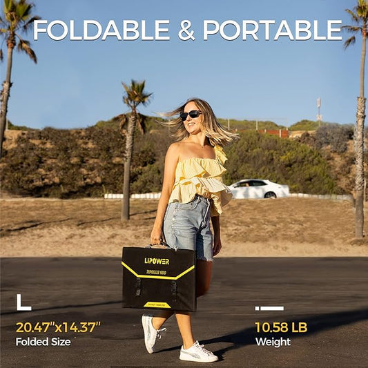 Lipower Portable Solar Panel 100W, Foldable Solar Charger for Jackery/Anker/FlashFish/Bluetti/Goal Zero/Rockpals Power Station, Solar Generator for Camping RV Hurricane