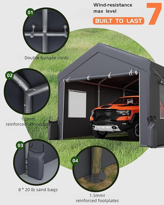 13x20 Ft Carport, Heavy Duty Portable Garage with Roll-Up Doors & 4 Windows,200g PE Tarp Waterproof & UV Protected,All-Weather Design,for Car, Boat, Truck, Motorcycle, ATVs, and SUV