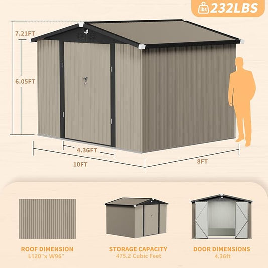 Outdoor Storage Shed 10x8 FT,Metal Tool Sheds,Waterproof Outside Storage Shed,Large Storage Building with Lockable Door
